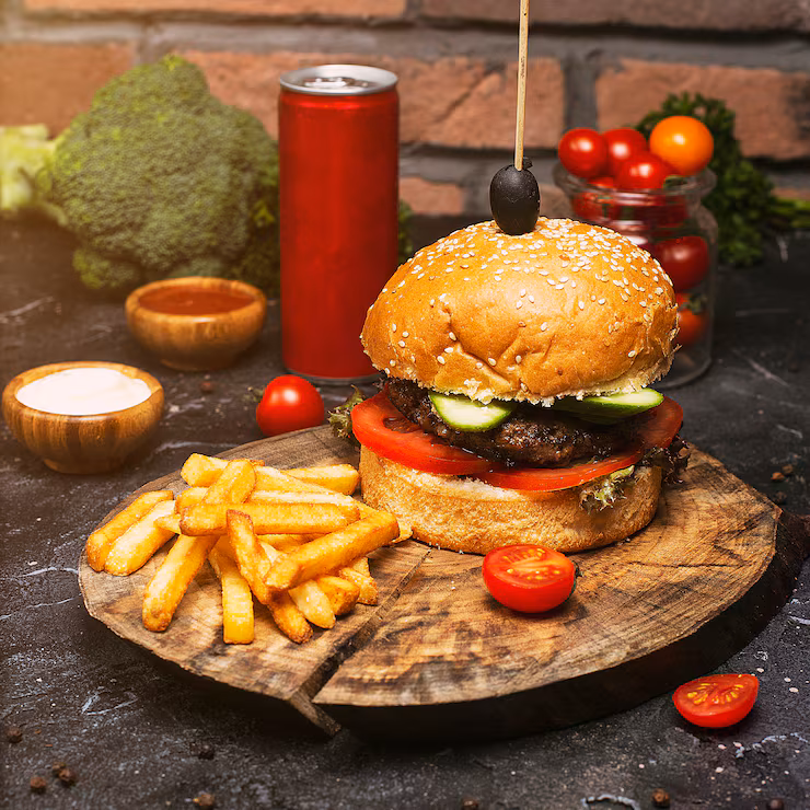 Beef Burger W/Cheese & Fries